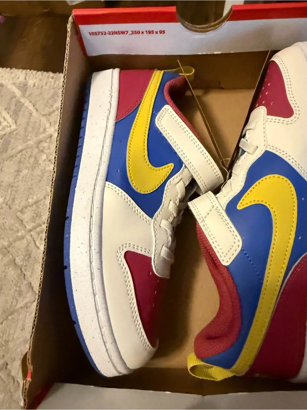 Kids Colorblock Sneakers with Hook-and-Loop Strap — White, Pink, Blue & Yellow